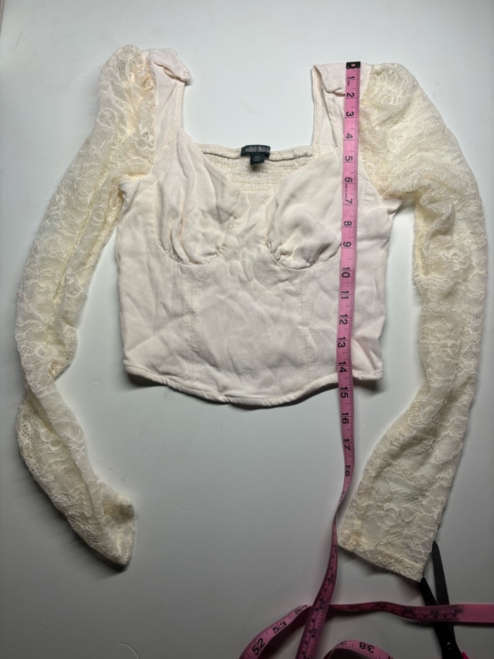 wild fable Cream Lace-Sleeve Square Neck Crop Top - Picture 4 of 9